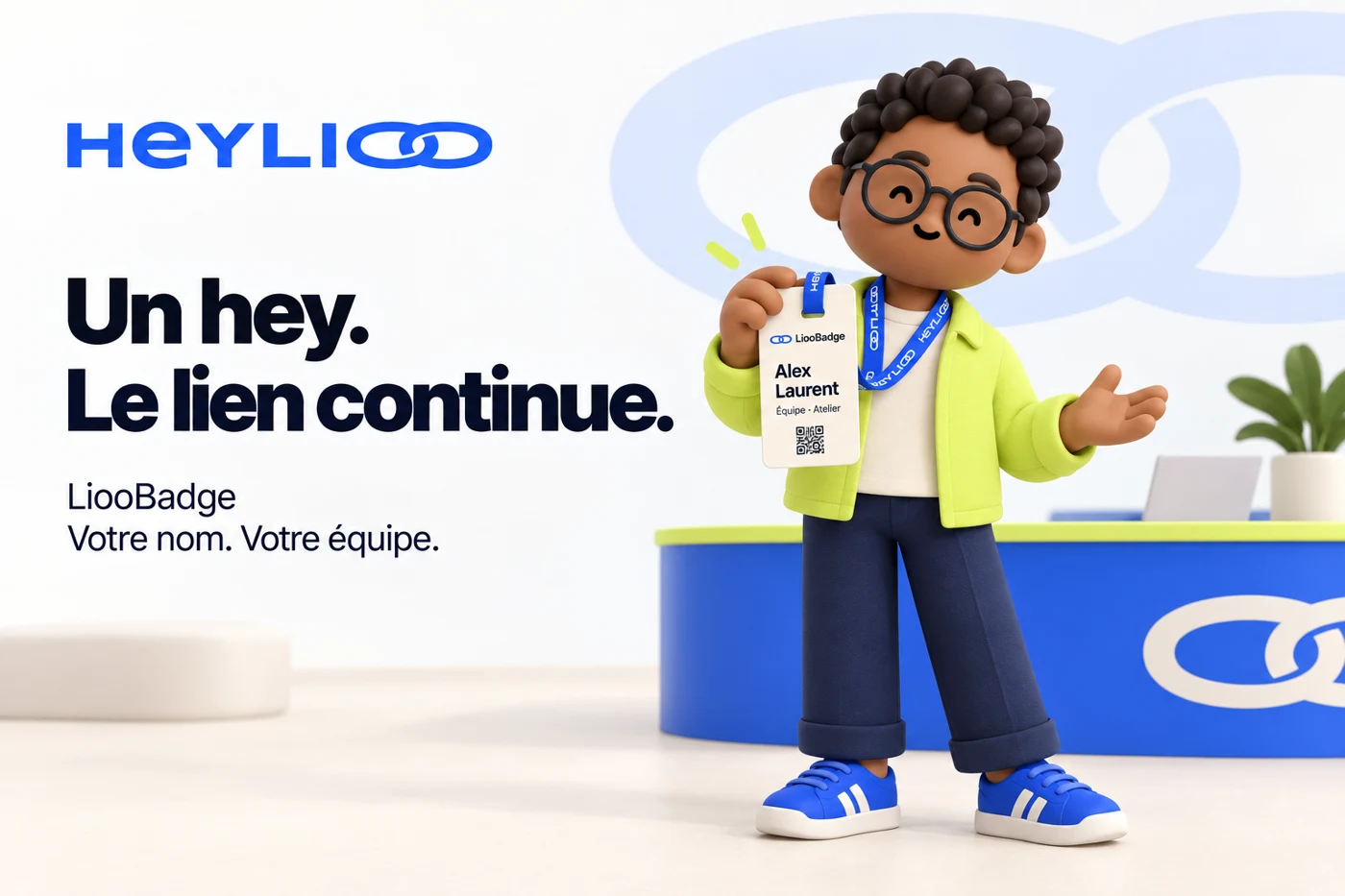 Vue complète du LiooBadge en situation, sans recadrage